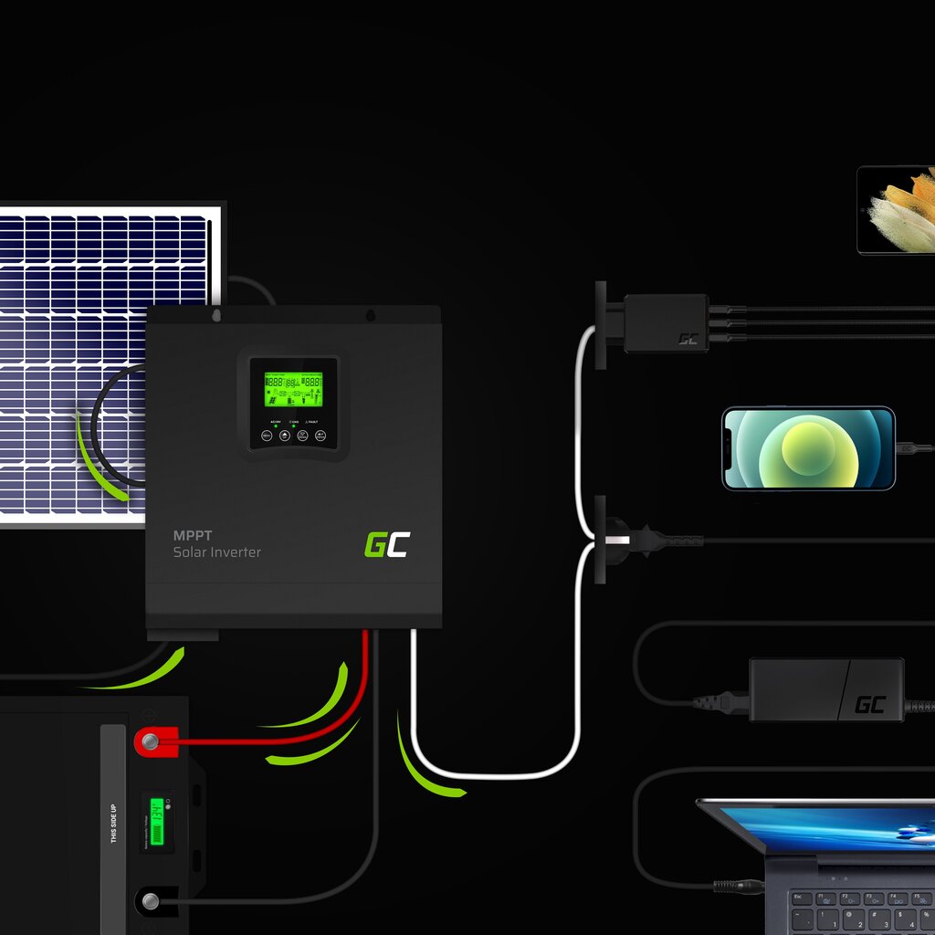 Solar Inverter Off Grid converter With MPPT Green Cell Solar Charger 12VDC 230VAC 1000VA | 1000W Pure Sine Wave cena un informācija | Saules paneļi, komponentes | 220.lv