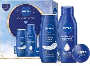 Nivea kosmētikas komplekts ar mitrinošiem kopšanas līdzekļiem 4:1: 30ml + 250ml + 400ml + 5,5g cena un informācija | Dušas želejas, eļļas | 220.lv