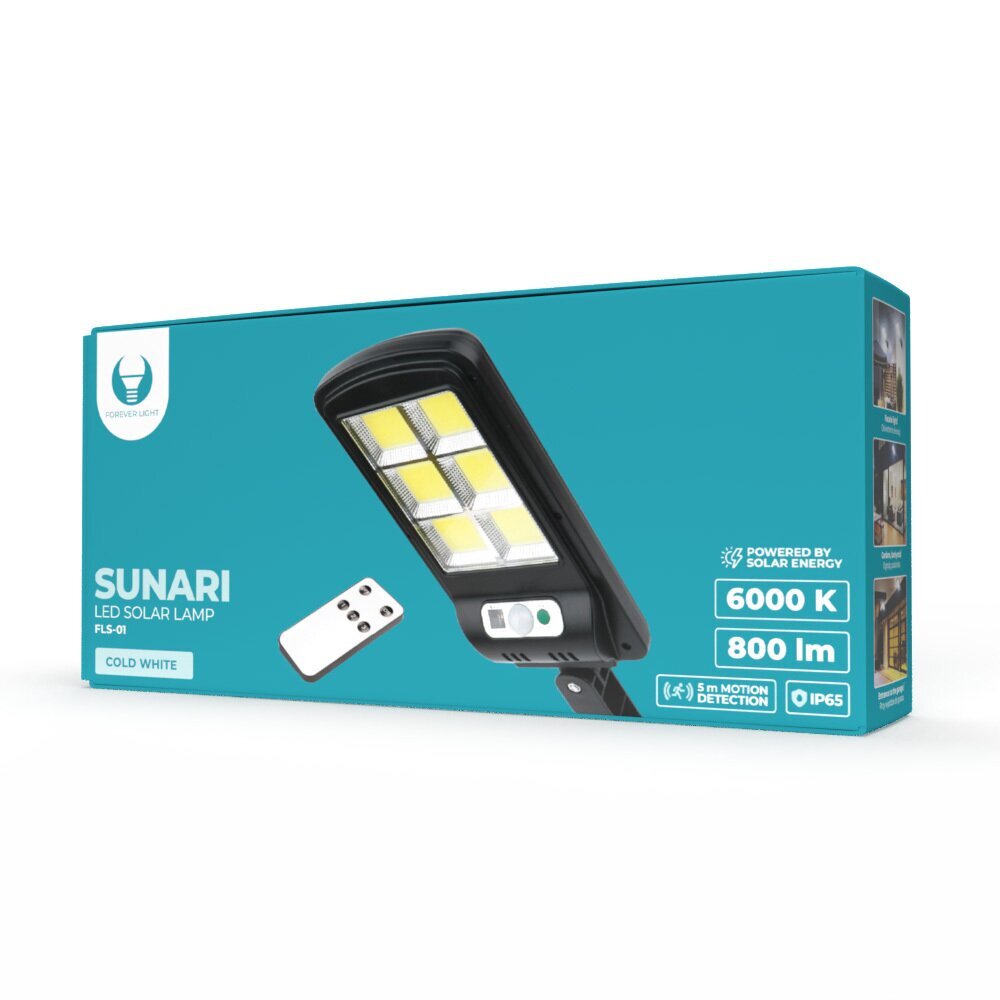 SUNARI Solar Lamp LED FLS-01 6*COB PIR 10W 800lm 6000K 2400mAh Li-Ion + RC Forever Light цена и информация | Lukturi | 220.lv