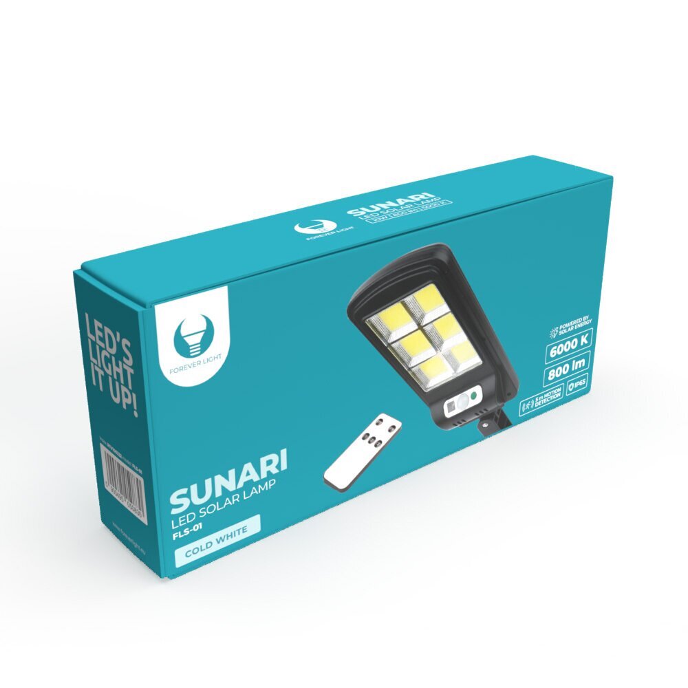 SUNARI Solar Lamp LED FLS-01 6*COB PIR 10W 800lm 6000K 2400mAh Li-Ion + RC Forever Light цена и информация | Lukturi | 220.lv