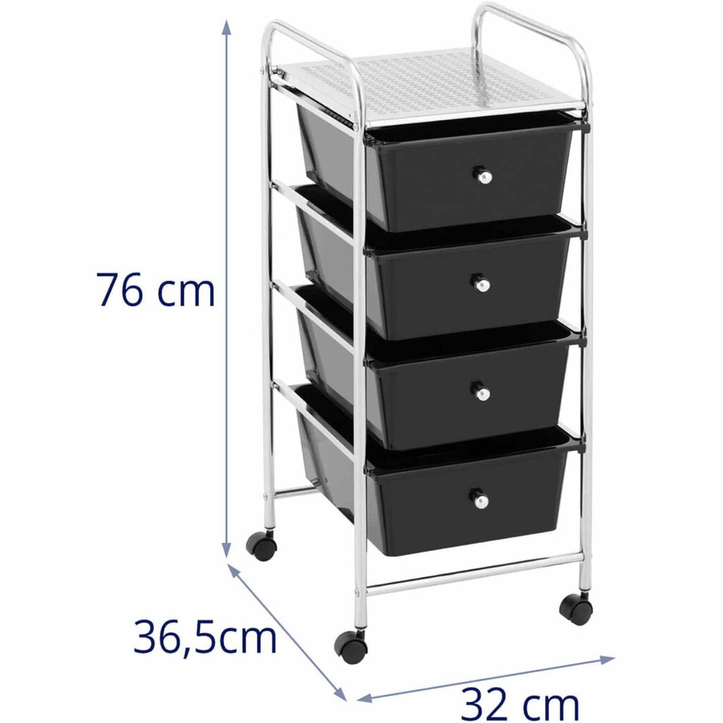 Rati frizieru un vannas istabas kosmētikai ar 4 atvilktnēm 36,5 x 32 x 76 cm - melni 10181751 cena un informācija | Mēbeles skaistumkopšanas saloniem | 220.lv