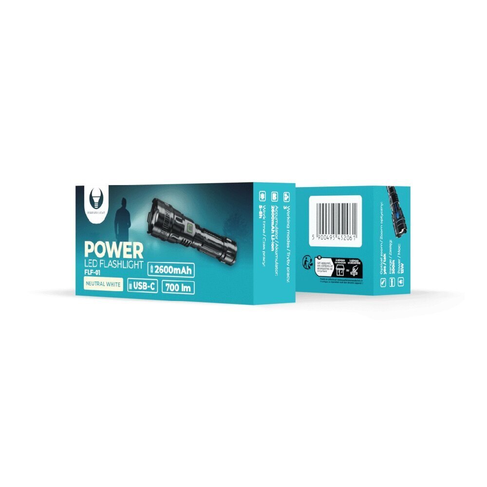 Forever Light LED flashlight POWER2600mAh 700lm IPX4 USB-C FLF-01 cena un informācija | Lukturi | 220.lv