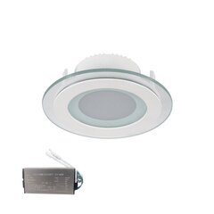 Led stikla panelis apaļš 6w 4000k+ avārijas komplekts cena un informācija | Iebūvējamās lampas, LED paneļi | 220.lv