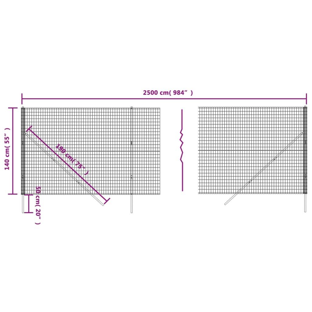 Vielinė tinklinė tvora, žalia, 1,4x25m, galvanizuotas plienas cena un informācija | Žogi un piederumi | 220.lv