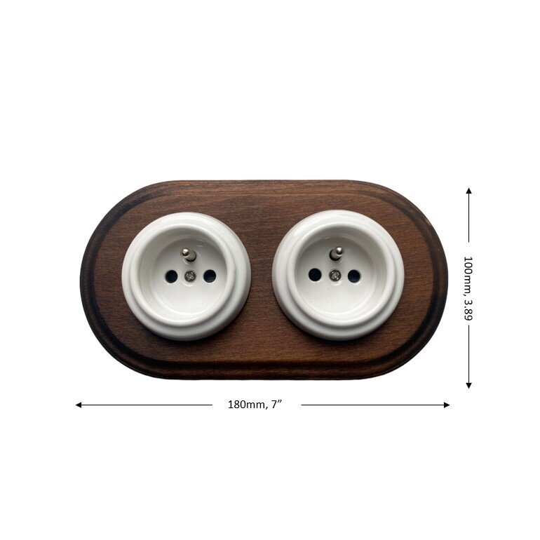 Olde Worlde Wooden Double French Socket seinäkytkin Brūns tumši brūns balts , cena un informācija | Elektrības slēdži, rozetes | 220.lv