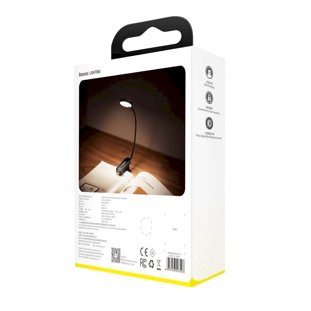 Mini LED ekrāna lasīšanas lampa ar skavu, Baseus, pelēka cena un informācija | Galda lampas | 220.lv