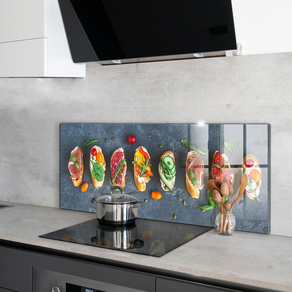 Virtuves sienas panelis, Uzkodas Apetīti rosinošās sviestmaizes, 125x50cm цена и информация | Virtuves furnitūra | 220.lv