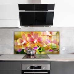 Virtuves sienas panelis, Apelsīnu orhideja, 140x70cm цена и информация | Комплектующие для кухонной мебели | 220.lv
