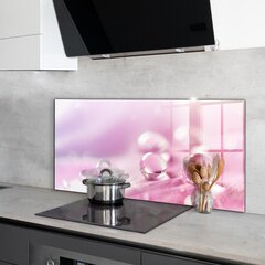 Virtuves sienas panelis, Rasas pilieni uz rozā zieda, 140x70cm cena un informācija | Virtuves furnitūra | 220.lv