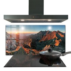 Virtuves sienas panelis, Kalnu panorāmas saulriets, 140x70cm cena un informācija | Virtuves furnitūra | 220.lv