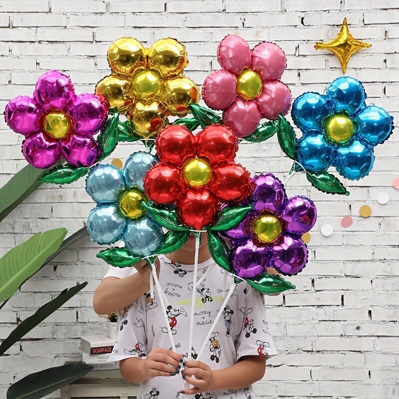 Folijas baloni Ziedi, sudraba, 5 gab. цена и информация | Baloni | 220.lv