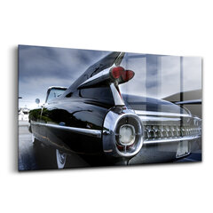 Rūdīta stikla attēls Vintage melna Cadillac automašīna, 100x50 cm cena un informācija | Gleznas | 220.lv