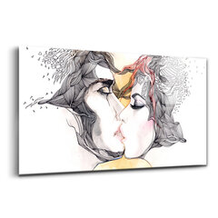 Rūdīta stikla attēls Abstrakts mīlas pāra skūpsts, 100x50 cm cena un informācija | Gleznas | 220.lv