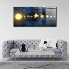 Rūdīta stikla attēls Saules sistēma, 100x50 cm cena un informācija | Gleznas | 220.lv