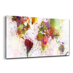 Rūdīta stikla attēls Akvareļu pasaules karte, 100x50 cm cena un informācija | Gleznas | 220.lv