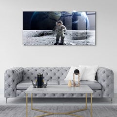 Rūdīta stikla attēls astronauts uz Mēness, 100x50 cm cena un informācija | Gleznas | 220.lv