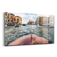 Rūdīta stikla attēls Motorlaiva upē, 100x50 cm cena un informācija | Gleznas | 220.lv