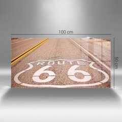 Rūdīta stikla attēls Route 66 Printed On The Road, 100x50 cm cena un informācija | Gleznas | 220.lv