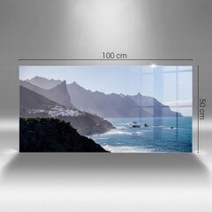 Rūdīta stikla attēls Skats uz kalniem pie okeāna, 100x50 cm цена и информация | Картины | 220.lv
