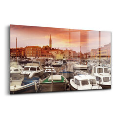 Rūdīta stikla attēls Piestātne ar laivām Horvātijā, 100x50 cm cena un informācija | Gleznas | 220.lv