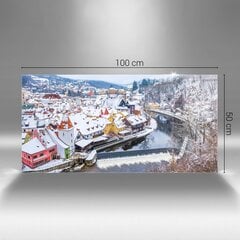 Rūdīta stikla attēls Krumlovas pilsētas panorāma ziemā, 100x50 cm cena un informācija | Gleznas | 220.lv