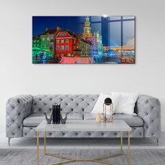 Rūdīta stikla attēls Poznaņas tirgus laukums nakts Polijā, 140x70 cm цена и информация | Картины | 220.lv