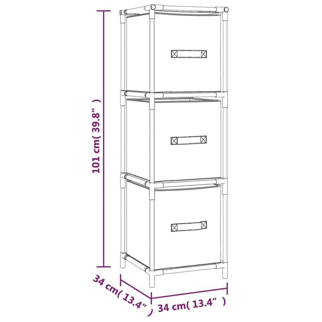 Glabāšanas skapis ar 3 atvilktnēm, pelēks, 34x34x101cm, tērauds цена и информация | Skapīši viesistabai | 220.lv