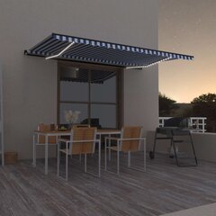 vidaXL izvelkama markīze ar LED, zili balta, 500x300 cm, manuāla cena un informācija | Saulessargi, markīzes un statīvi | 220.lv