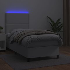 vidaXL atsperu gulta ar matraci, LED, balta, 80x200 cm, mākslīgā āda цена и информация | Кровати | 220.lv