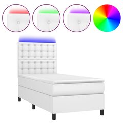 vidaXL atsperu gulta ar matraci, LED, balta, 90x190 cm, mākslīgā āda цена и информация | Кровати | 220.lv