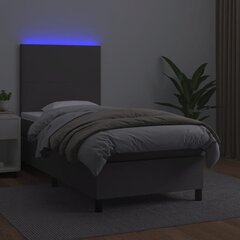 vidaXL atsperu gulta ar matraci, LED, pelēka, 90x190 cm, mākslīgā āda цена и информация | Кровати | 220.lv