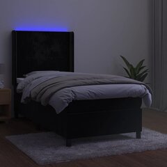 vidaXL atsperu gulta ar matraci, LED, melns samts, 90x190 cm цена и информация | Кровати | 220.lv