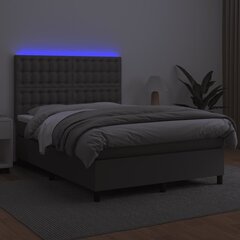 vidaXL atsperu gulta ar matraci, LED, pelēka, 140x190 cm, mākslīgā āda цена и информация | Кровати | 220.lv