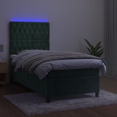 vidaXL atsperu gulta ar matraci, LED, tumši zaļš samts, 90x200 cm цена и информация | Кровати | 220.lv