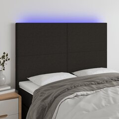 vidaXL gultas galvgalis ar LED, 144x5x118/128 cm, melns audums cena un informācija | Gultas | 220.lv