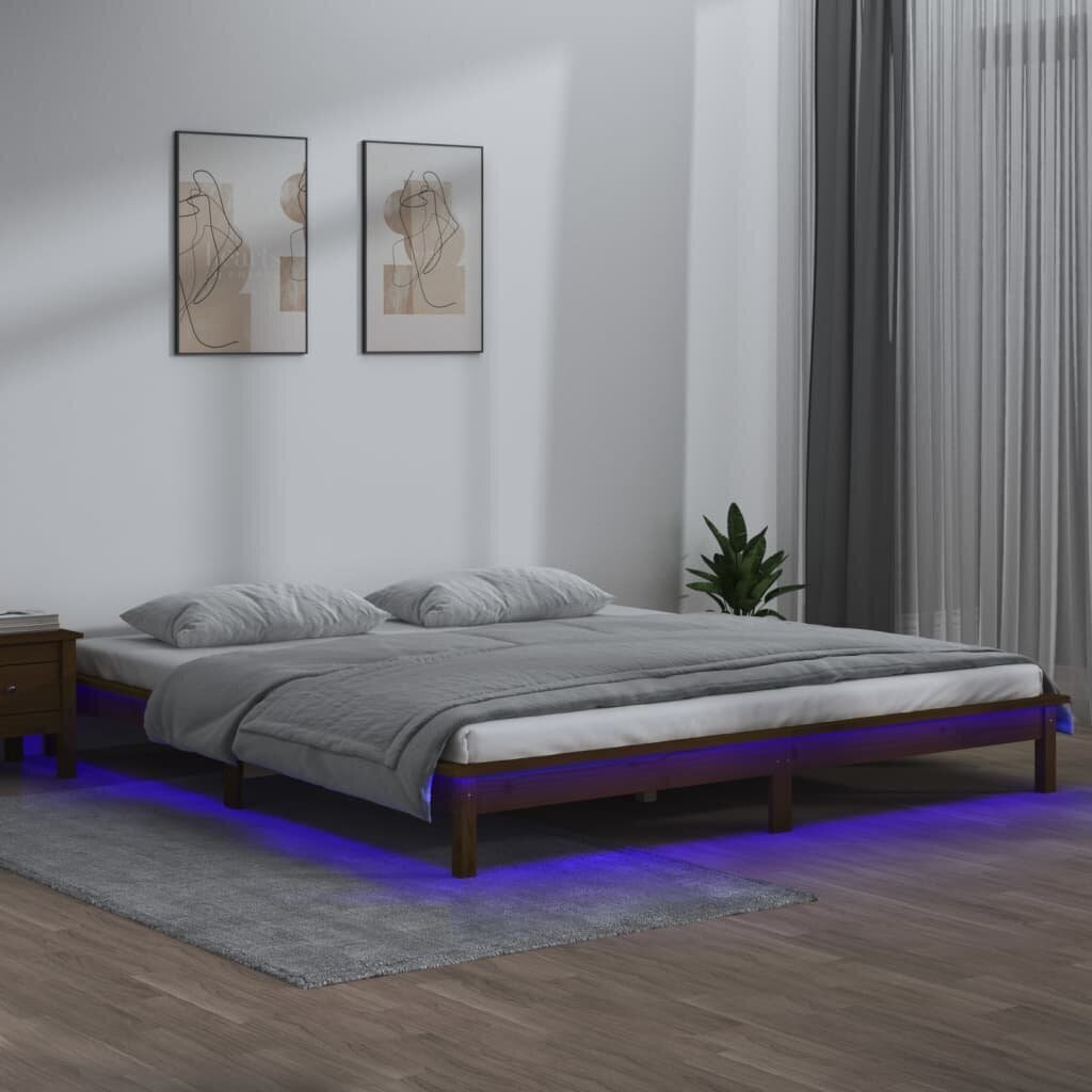 Gultas rāmis ar led, medus brūns, 120x190cm, koka, divvietīgs цена и информация | Gultas | 220.lv