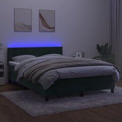 vidaXL atsperu gulta ar matraci, LED, tumši zaļš samts, 140x190 cm цена и информация | Кровати | 220.lv