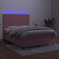 vidaXL atsperu gulta ar matraci, LED, rozā samts, 140x190 cm цена и информация | Кровати | 220.lv