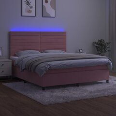 vidaXL atsperu gulta ar matraci, LED, rozā samts, 160x200 cm цена и информация | Кровати | 220.lv