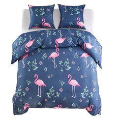 vidaXL gultasveļas komplekts, flamingo, zils ar rozā, 200x200/80x80 cm цена и информация | Постельное белье | 220.lv