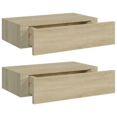 vidaXL sienas atvilktņu plaukti, 2 gab., ozolkoka, 40x23,5x10 cm, MDF cena un informācija | Plaukti | 220.lv