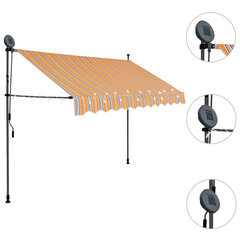 vidaXL izvelkama markīze ar LED, manuāla, 300 cm, dzeltena un zila cena un informācija | Saulessargi, markīzes un statīvi | 220.lv