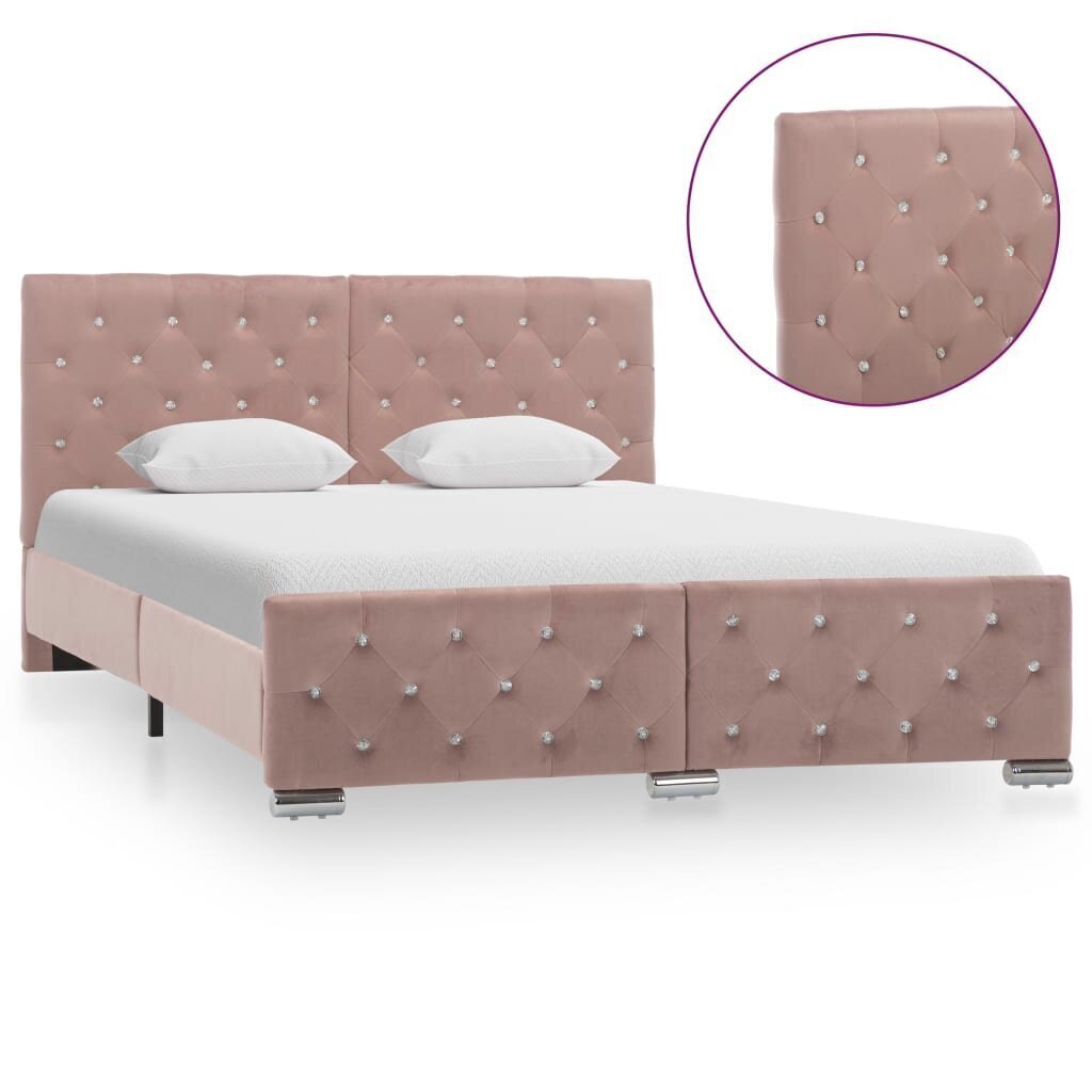 vidaXL gultas rāmis, rozā samts, 140x200 cm цена и информация | Gultas | 220.lv