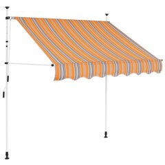 Manuāli izvelkamā markīze, 200cm, dzeltena/zilas svītras cena un informācija | Saulessargi, markīzes un statīvi | 220.lv