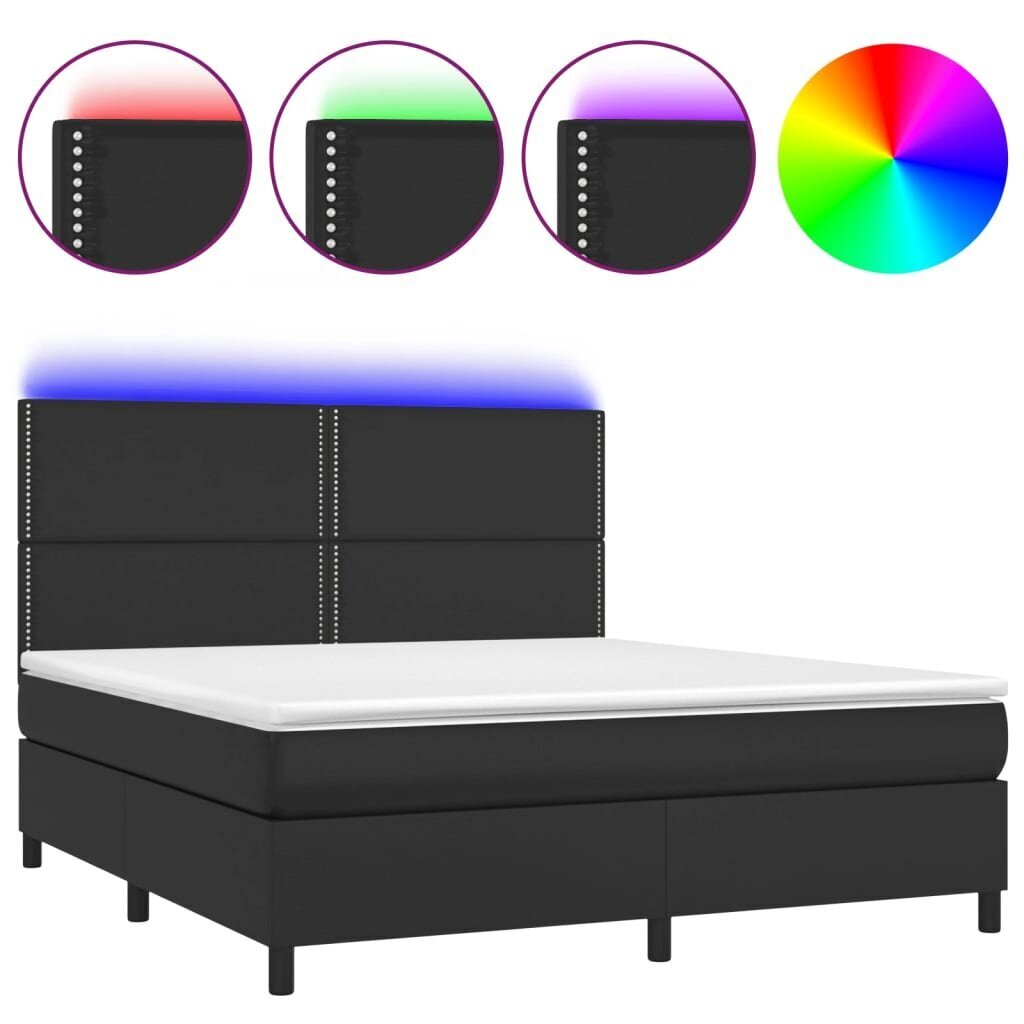 vidaXL atsperu gulta ar matraci, LED, melna, 160x200 cm, mākslīgā āda цена и информация | Gultas | 220.lv