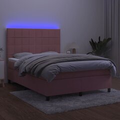 vidaXL atsperu gulta ar matraci, LED, rozā samts, 140x190 cm цена и информация | Кровати | 220.lv