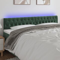 vidaXL gultas galvgalis ar LED, 200x7x78/88 cm, tumši zaļš samts cena un informācija | Gultas | 220.lv