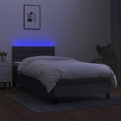 vidaXL atsperu gulta ar matraci, LED, tumši pelēks audums, 90x200 cm цена и информация | Кровати | 220.lv