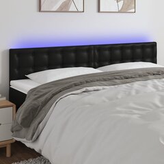 vidaXL gultas galvgalis ar LED, 200x5x78/88 cm, melna mākslīgā āda cena un informācija | Gultas | 220.lv