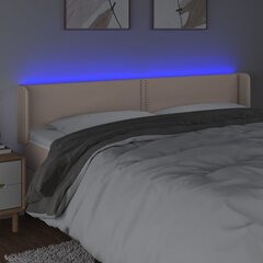 vidaXL gultas galvgalis ar LED, 203x16x78/88 cm, kapučīno mākslīgā āda cena un informācija | Gultas | 220.lv